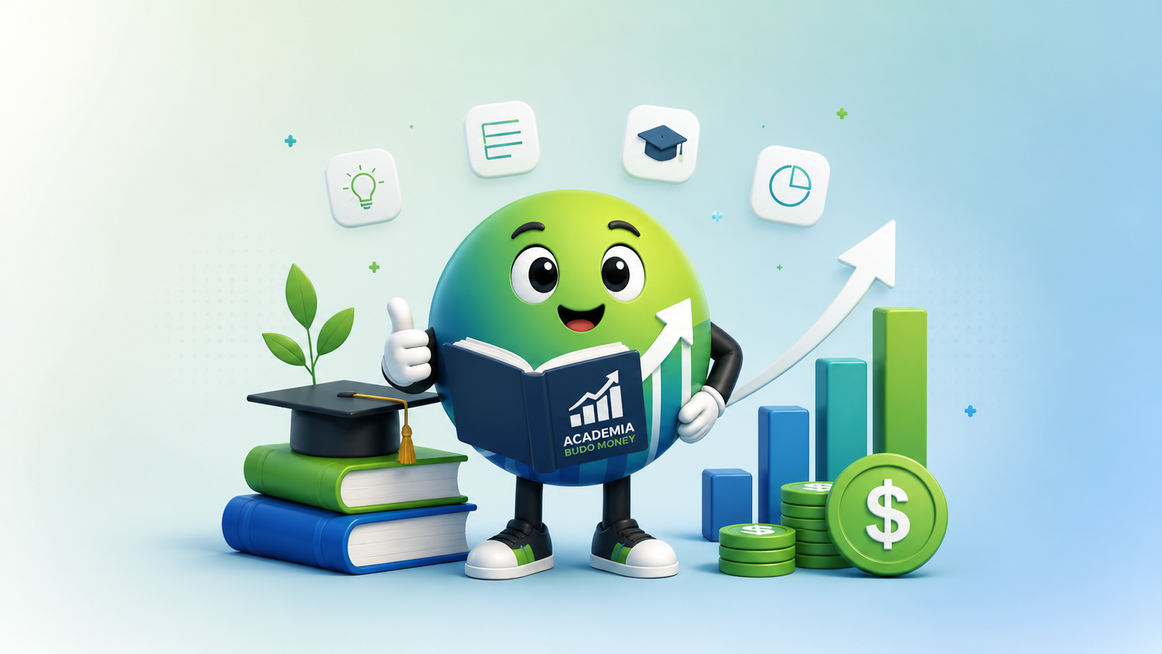 Mascota de BUDO Academy aprendiendo sobre finanzas personales
